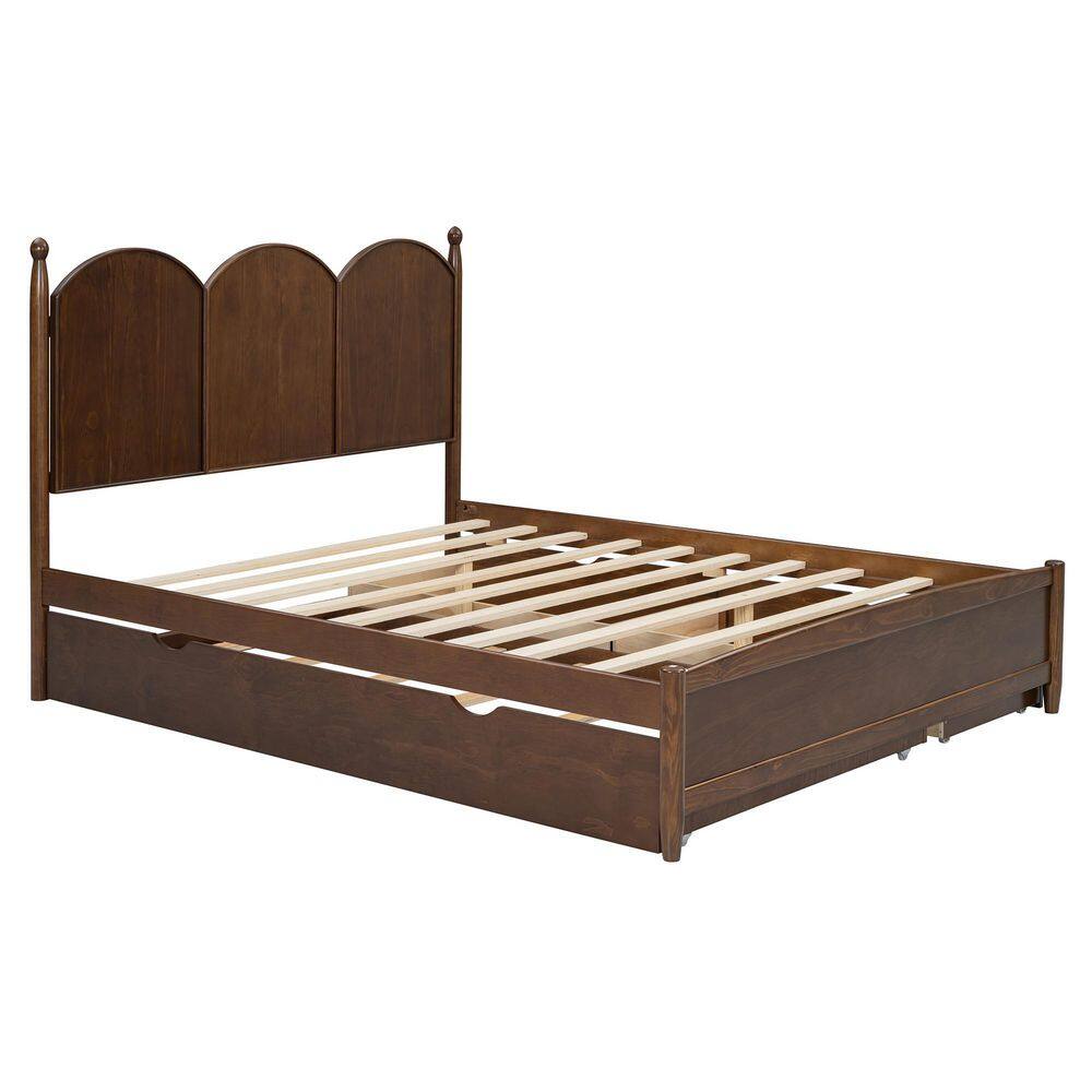 Walnut Brown Wood Frame Queen Upholstered Platform Bed with 2 Big Drawers, Twin XL Size Trundle - thumbnail 9