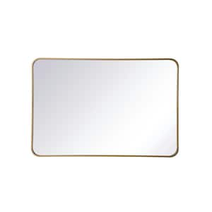 Timeless Home 40 in. H x 27 in. W Brass Modern Soft Corner Rectangular Wall Mirror