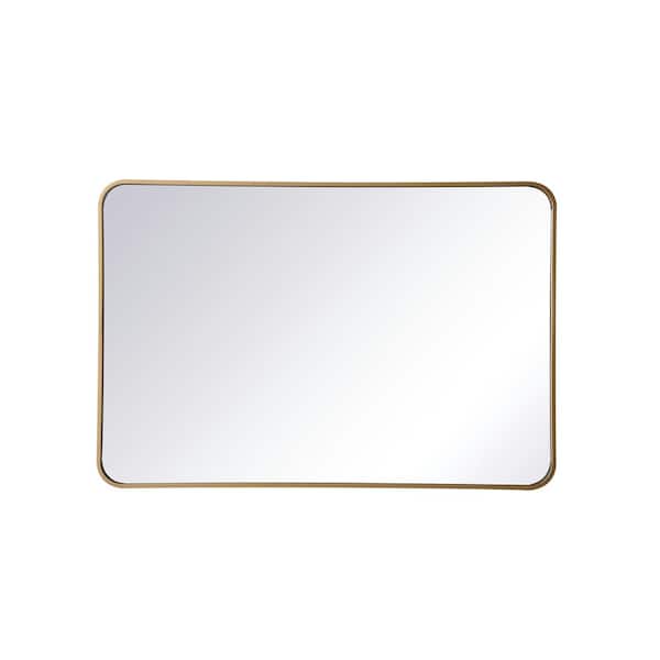 Unbranded Timeless Home 40 in. H x 27 in. W Brass Modern Soft Corner Rectangular Wall Mirror