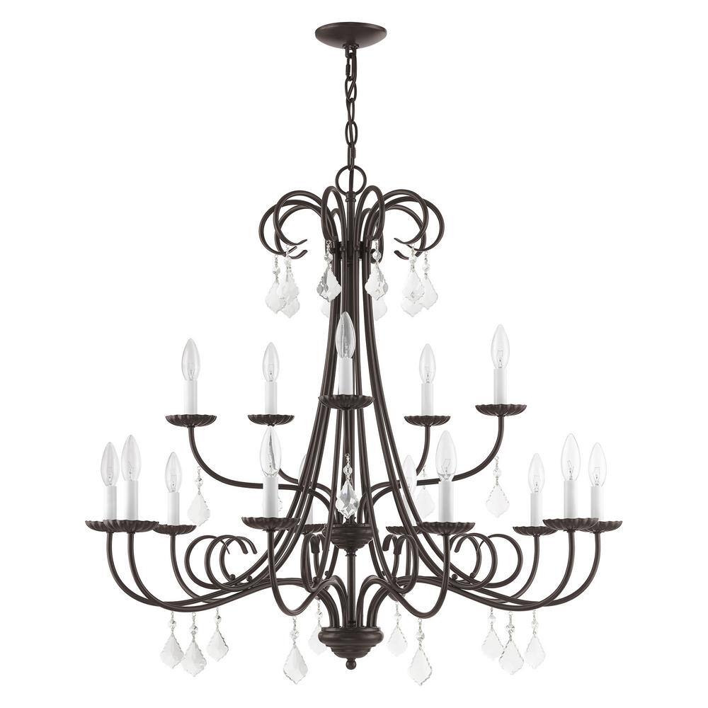 Daphne English Bronze 15-Light Chandelier with Teardrop Crystals