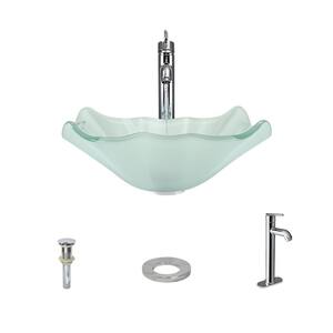 Glass Vessel Sink in Frost with 718 Faucet and Pop-Up Drain in Chrome