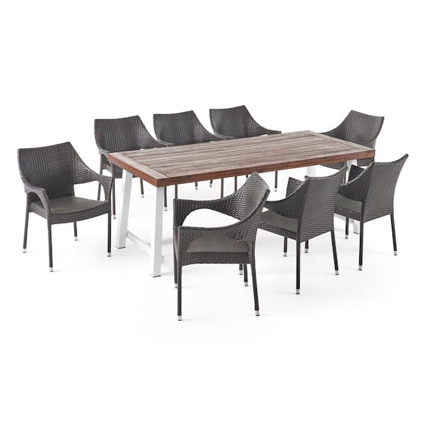 Espanola 30 in. Sandblast Dark Brown 9-Piece Metal Rectangular Outdoor Patio Dining Set