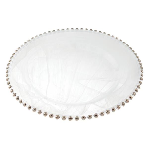 Badash Crystal Silver Beaded 13 in. White Alabaster Handmade Glass Charger