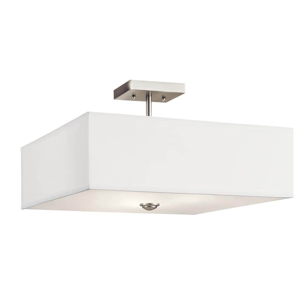 Transitional 18" Satin Etched Glass Semi-Flush Ceiling Light in Black