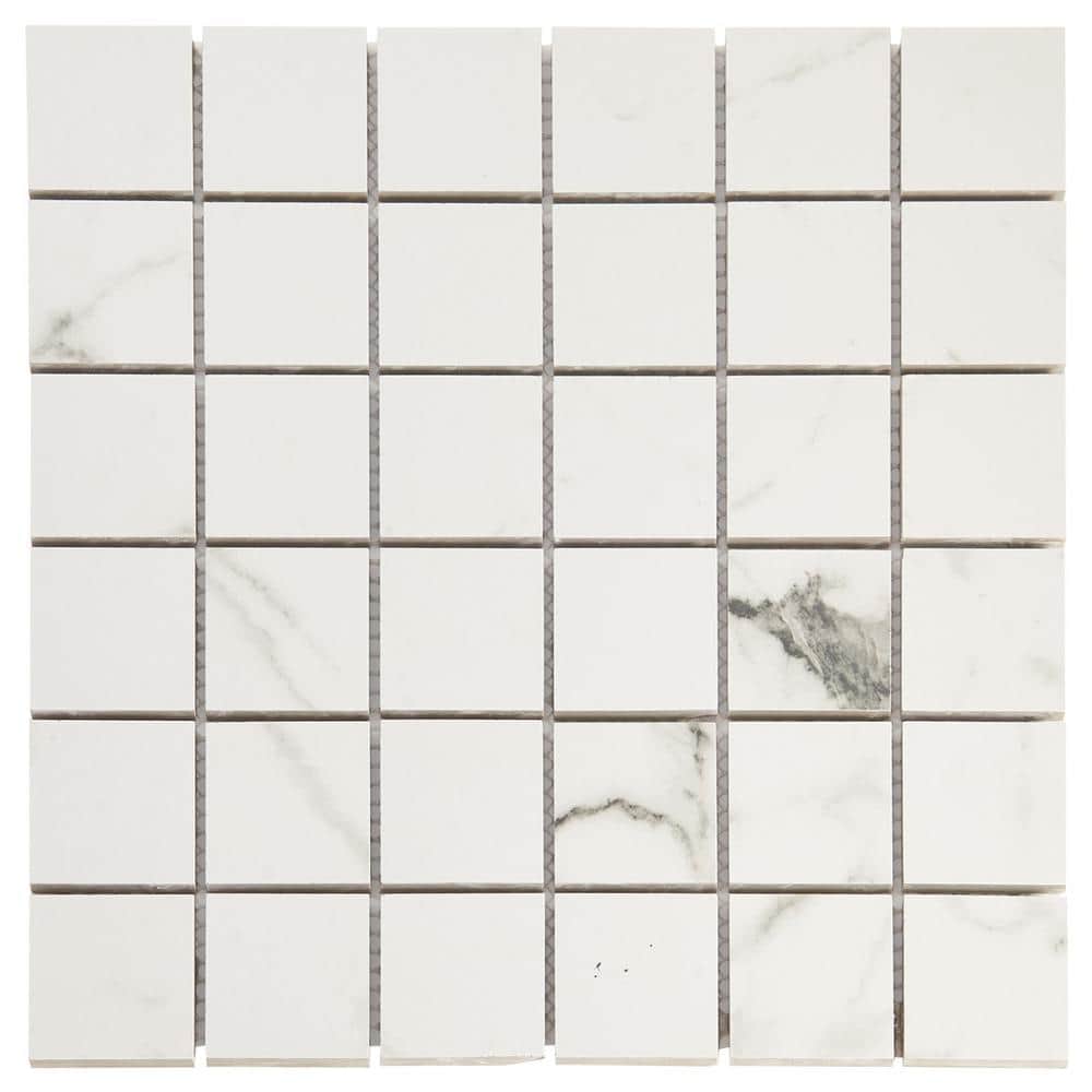 Statuario Venato Matte Porcelain Mosaic Tile Sheet for Indoor/Outdoor Use