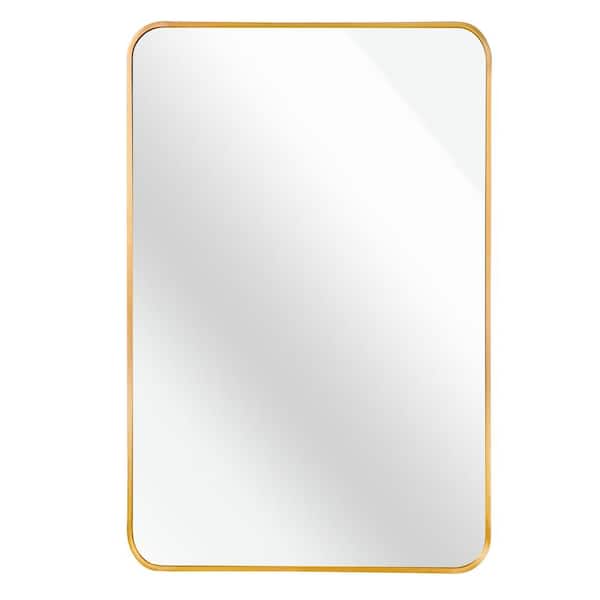 cadeninc 24 in. x 36 in. Rectangular Aluminum Framed Wall-Mounted Bathroom Vanity Mirror in Gold