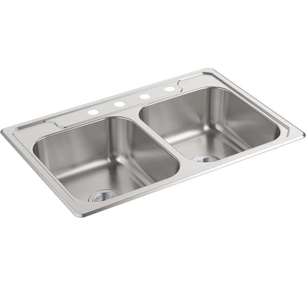 STERLING KOHLER Middleton Drop-In Stainless Steel 33 in. 4-Hole Double Bowl Kitchen Sink