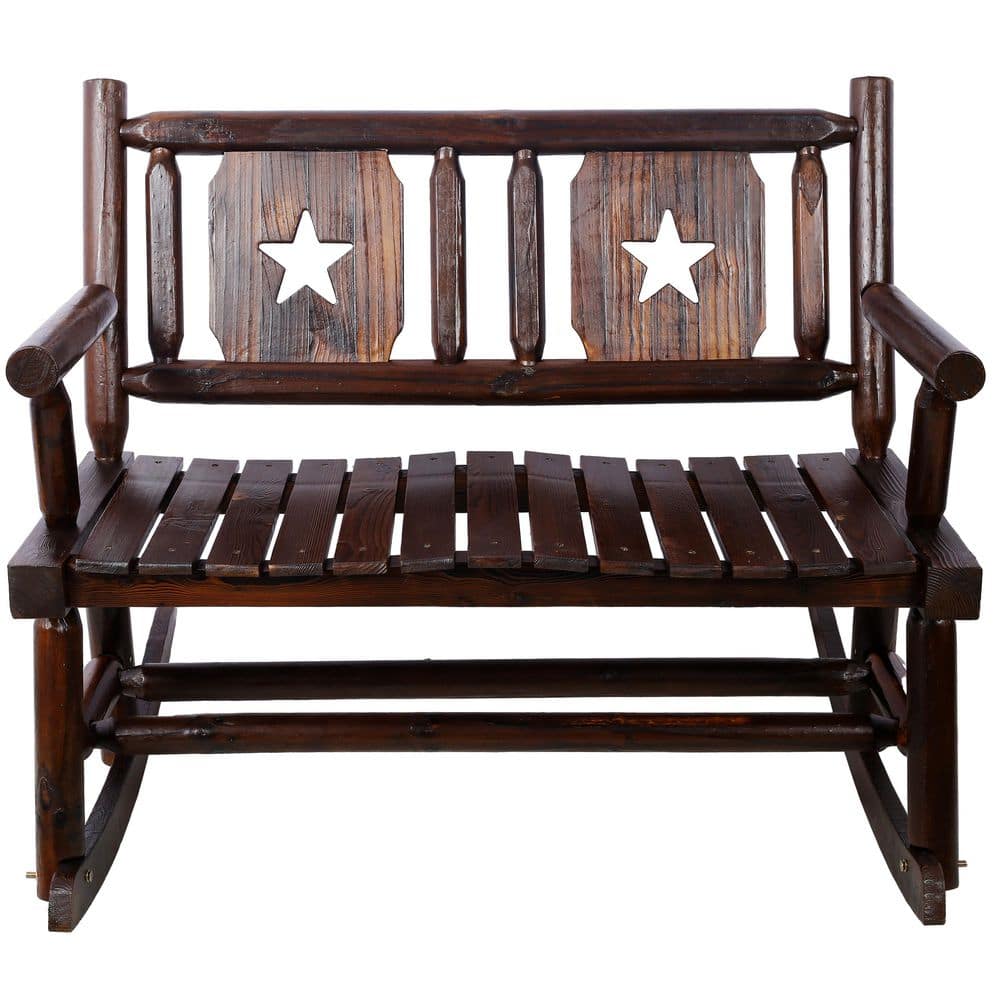 Dark Brown Wood Outdoor Rocking Chair Rocking Bench Carbonized Double ...