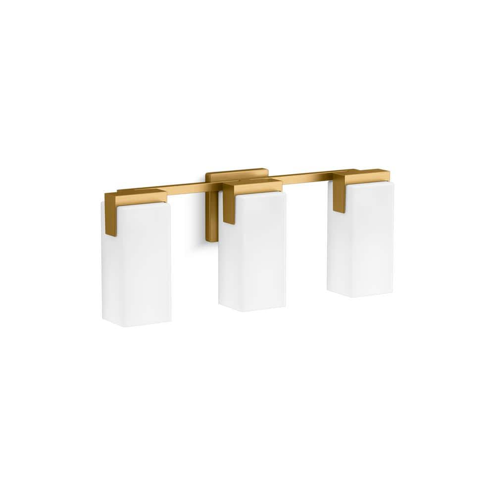 Brushed Moderne Brass Three-Light Wall Sconce with Frosted Glass Shades