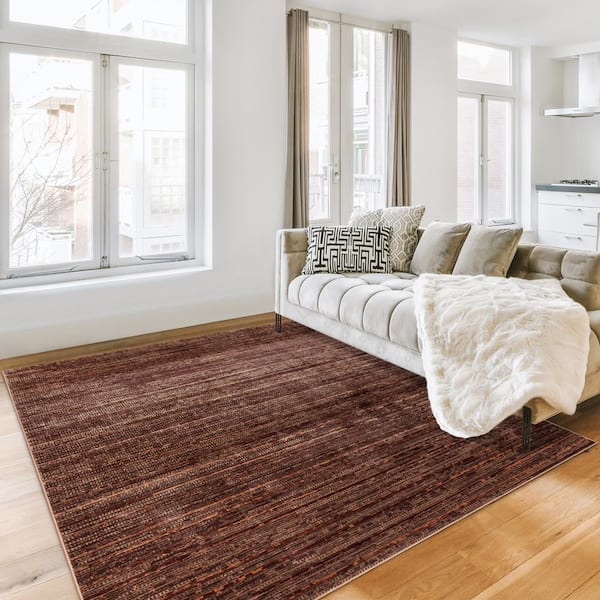 Missha Dario Dark Brown 8 ft. x 10 ft. Striped High-Low Indoor Area Rug