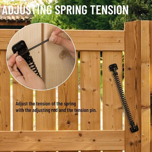 FIXOSHEE Heavy Duty Self-Closing Gate Spring Hinge – Black Steel Outdoor Hinge For Wooden & Vinyl Fences, Automatic Gate Closer, 13.6" Length