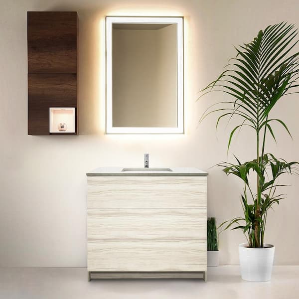Ella Element 36 in. x W x 22 in. D x 35 in. H Bath Vanity in Light Oak with Galaxy White Quartz Top