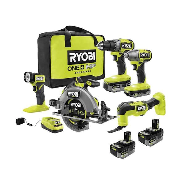 ONE+ HP 18V Brushless Cordless 5-Tool Combo Kit w/ (2) Batteries, Charger, Bag & FREE (2) 6.0 HIGH PERFORMANCE Batteries