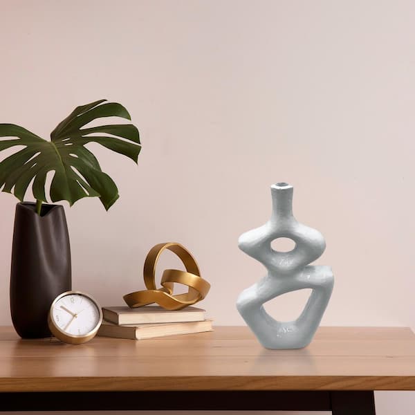 castellousa 12 in. x 7 in. Aluminum Metal Irregular Shape Gourd White Amphora  Flower Vase