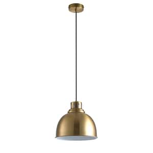 1-Light Modern Brushed Gold Single Dome Pendant Light with Metal Shade Adjustable Hanging Ceiling Light