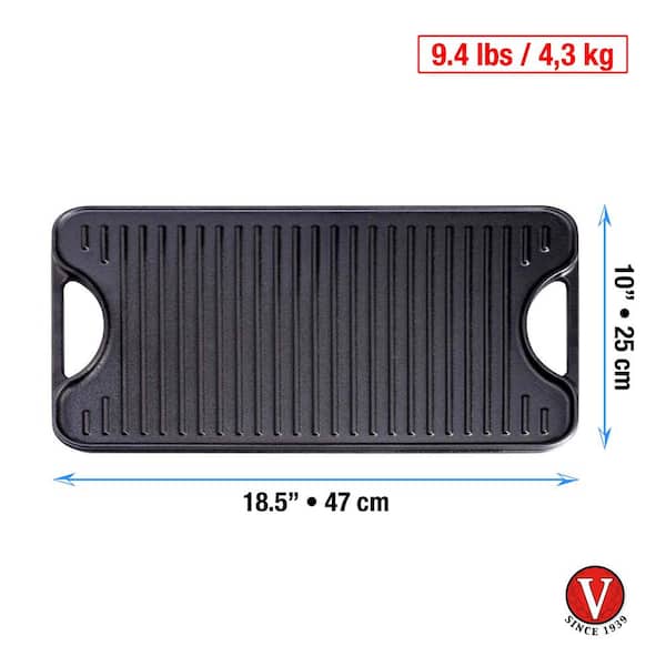 Victoria 18.5 in x 10 in Black, Cast Iron Reversible Griddle/Skillet.  Compatible on all Cooking Surfaces GDL-194 - The Home Depot