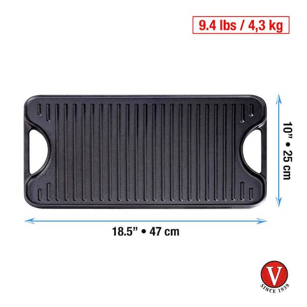 Victoria Large Rectangular Reversible Cast Iron Griddle, Solid, 20 x 14 -  Victoria