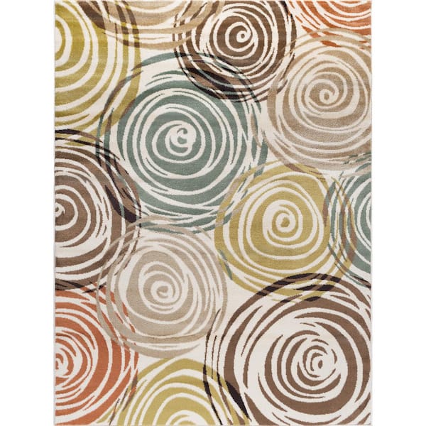 Tayse Rugs Deco Abstract Ivory 8 ft. x 10 ft. Indoor Area Rug