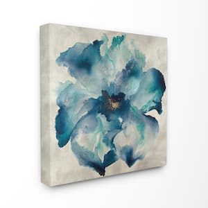 17 in. x 17 in. "Dark Misty Blue Watercolor Flower Painting" by Artist Third and Wall Canvas Wall Art