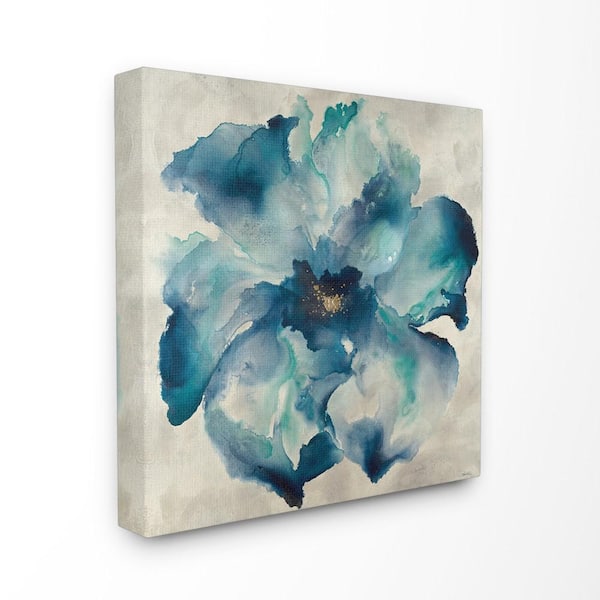 Stupell Industries 24 in. x 24 in. "Dark Misty Blue Watercolor Flower Painting" by Artist Third and Wall Canvas Wall Art