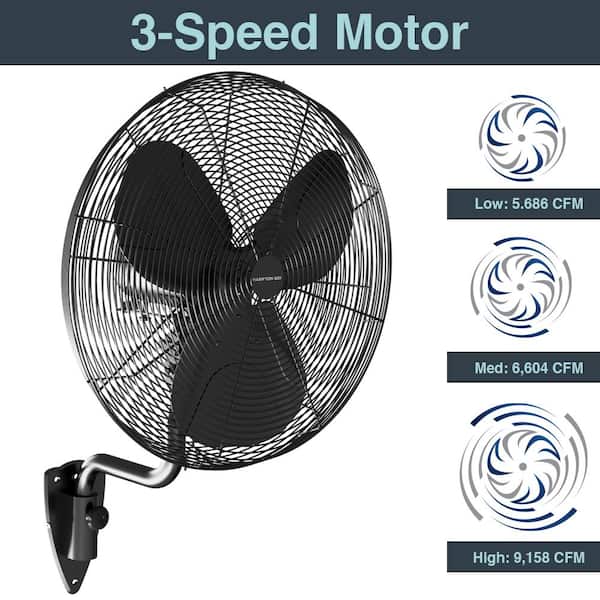 servitrice halt beviser Hampton Bay 24 in. 3-Speed Oscillating High Velocity Black Wall Mount Fan  with 3 Blades 82024 - The Home Depot