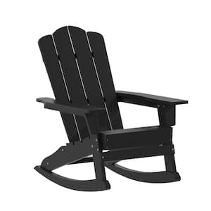 Black Plastic Outdoor Rocking Chair in Black (Set of 2)