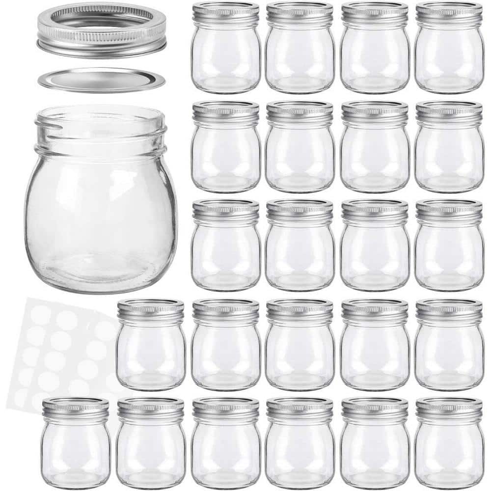 24-Pieces Silver Glass Spice Mason Jars 10 oz. Regular Lids Bands, Ideal Ja