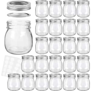 24 Pieces Silver Glass Spice Mason Jars 10 oz With Regular Lids and Bands, Ideal for Jam, Honey, Wedding, Shower Favors