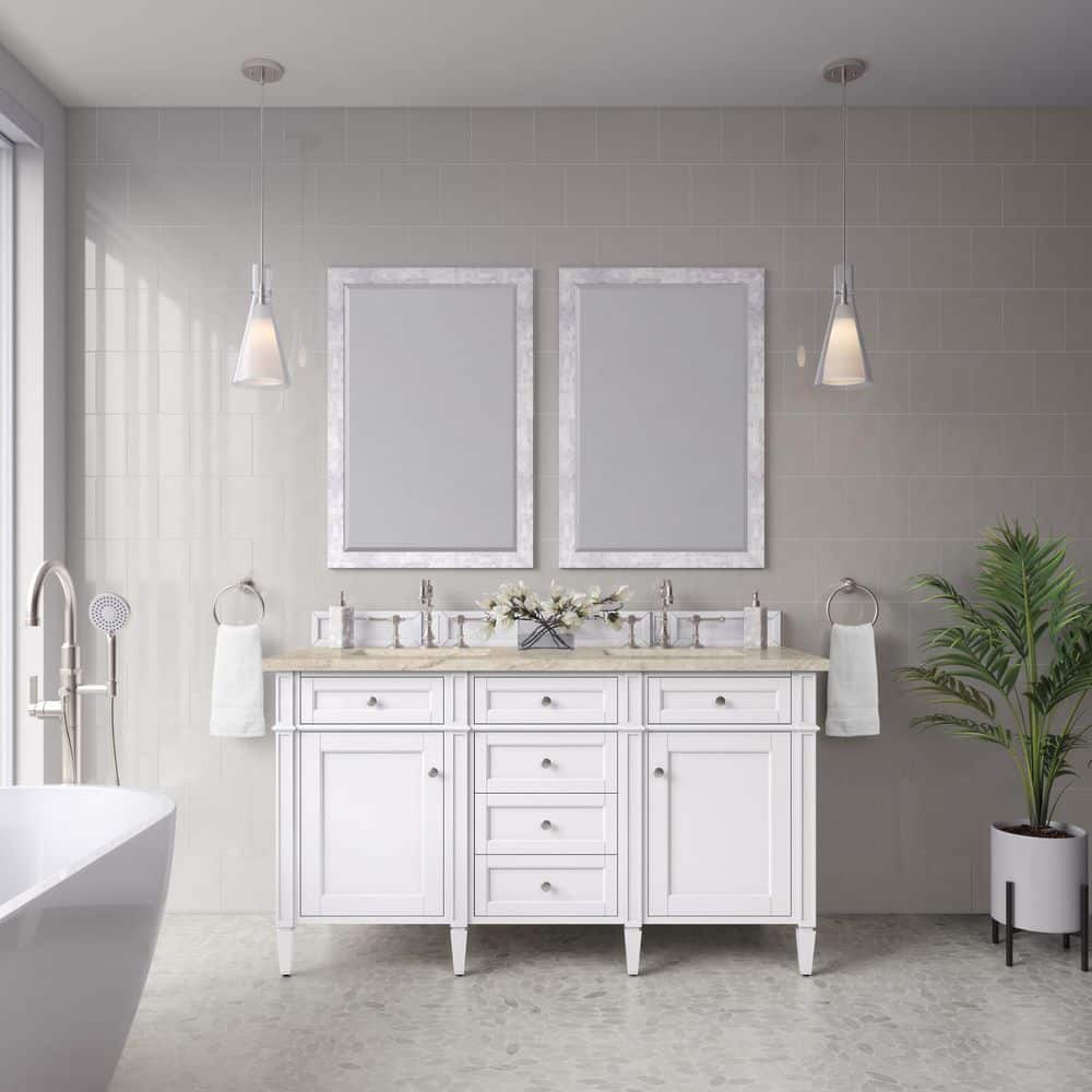 Brittany 60.0 in. Double Bath Vanity in Bright White with Tajnar Wireless Charging Engineered Composite Top price history on PriceWatchPro