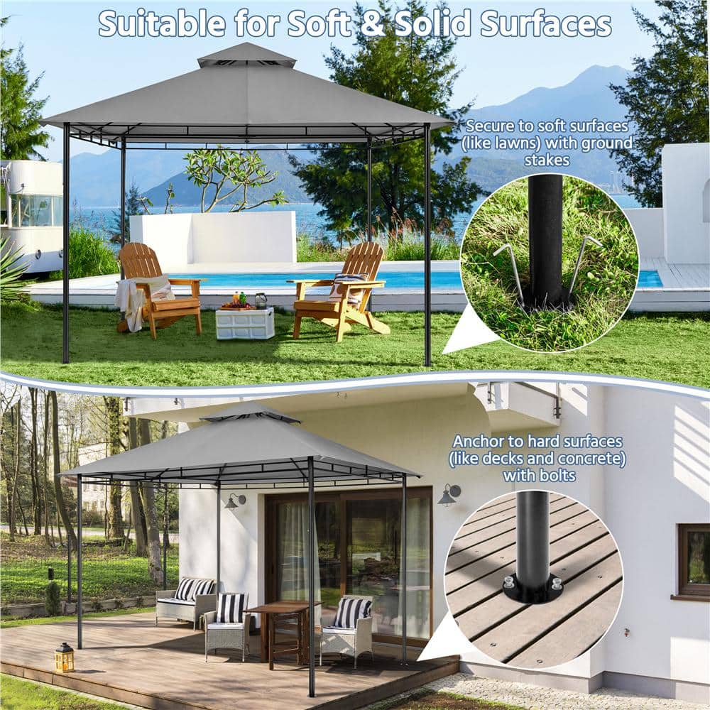 Gray Steel 11x11ft Water-Resistant Patio Gazebo