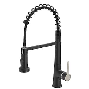 Single Handle Deck Mount Gooseneck Pull Down Sprayer Kitchen Faucet with Handles in Black