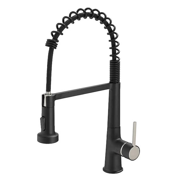 matrix decor Single Handle Deck Mount Gooseneck Pull Down Sprayer Kitchen Faucet with Handles in Black