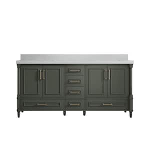 Hudson 72 in. W x 22 in. D x 36 in. H Double Sink Bath Vanity in Pewter Green with 2 in. Carrara Quartz Top
