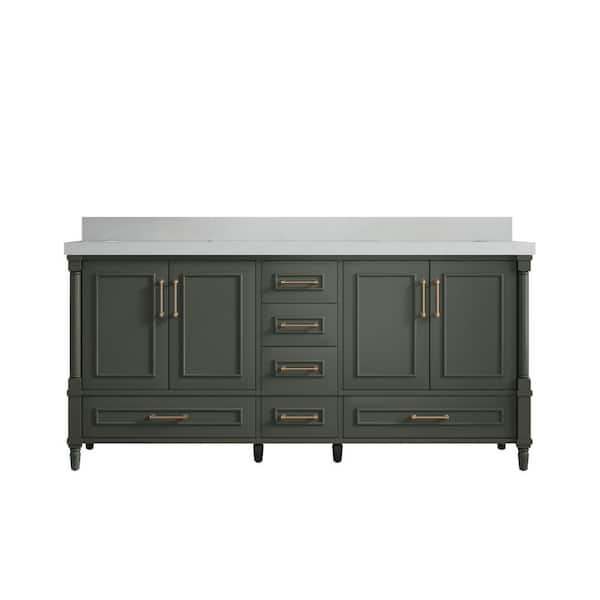 Willow Collections Hudson 72 in. W x 22 in. D x 36 in. H Double Sink Bath Vanity in Pewter Green with 2 in. Carrara Quartz Top