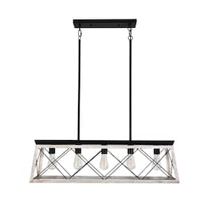 5 light White Modern Farmhouse Rectangular Chandelier for Kitchen Island with No Bulbs Included