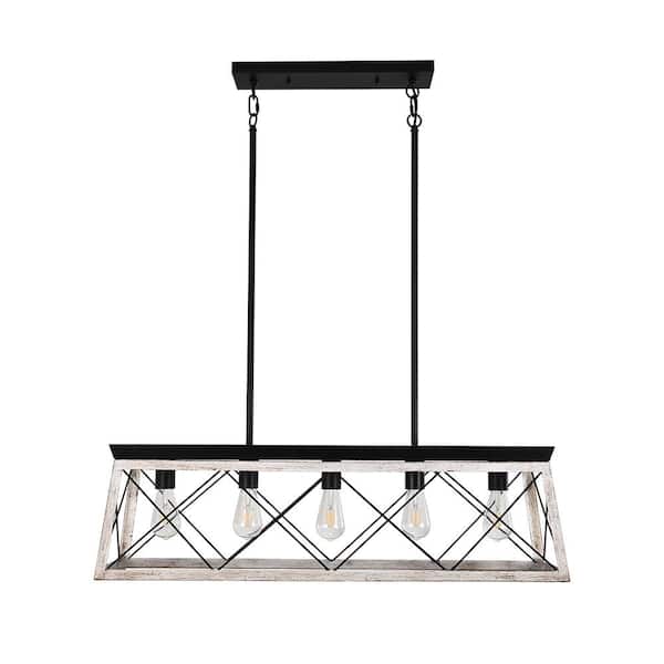 Y'INSP 5 light White Modern Farmhouse Rectangular Chandelier for Kitchen Island with No Bulbs Included