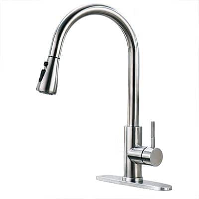 Modern 3 Spray Mode Single-Handle Pull-Down Sprayer Kitchen Faucet with Lead-free in Stainless Steel Brushed Nickel