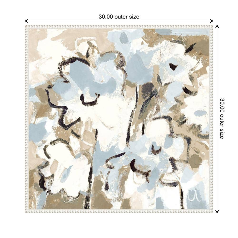 Light Blue and Beige Floral Beaded Canvas Wall Art