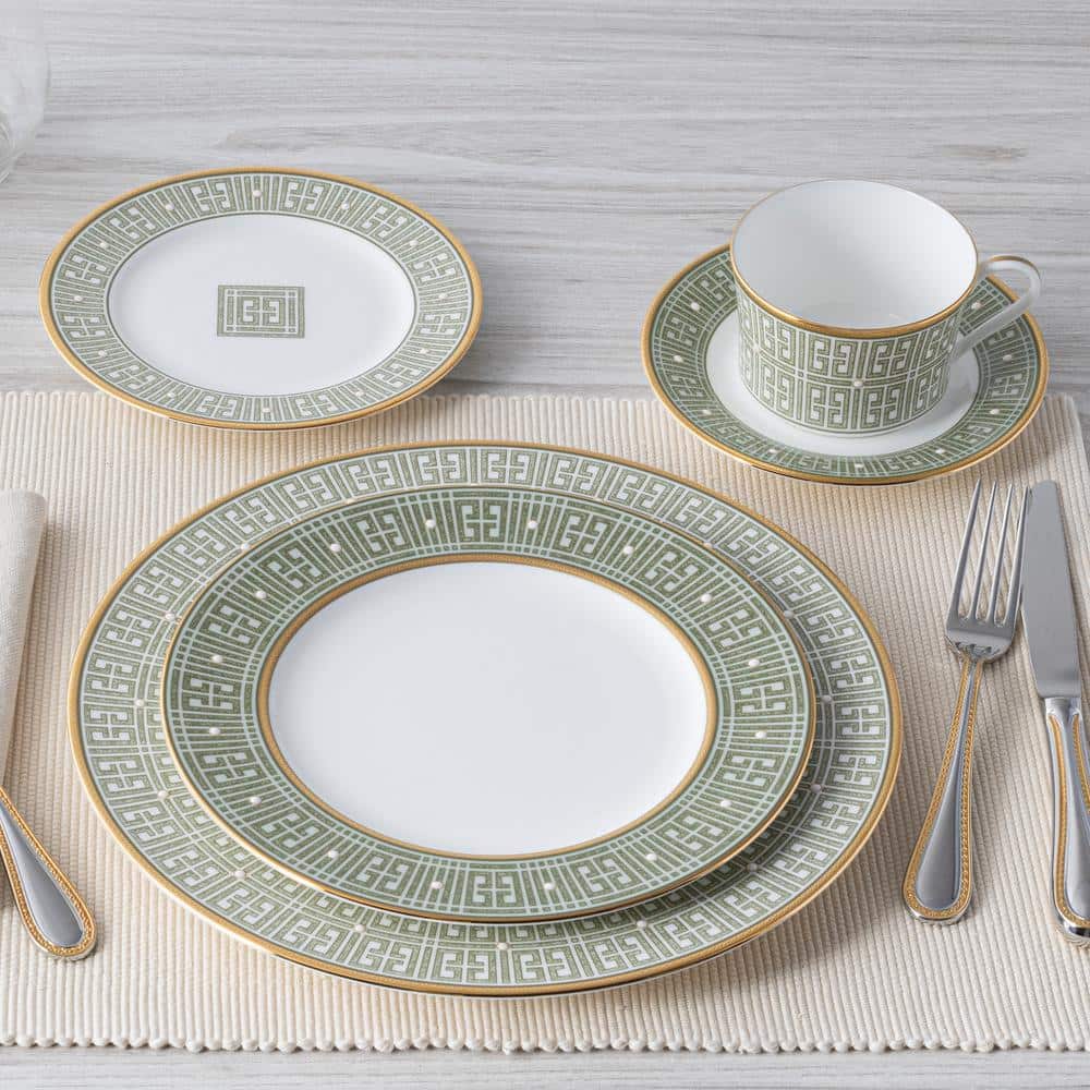 Infinity Green and Gold Bone China Teacups Set of Four