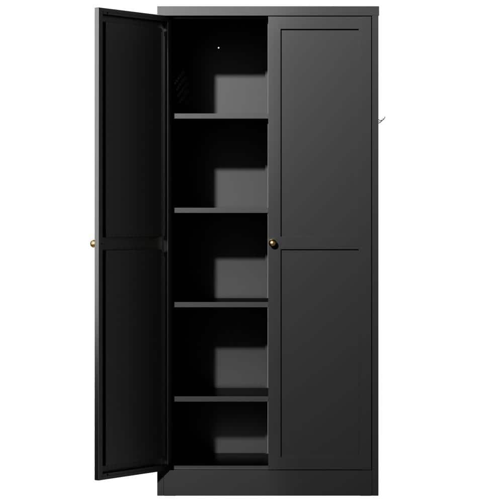 61" Metal Kitchen Pantry Cabinet with Adjustable Shelves and Side Hooks
