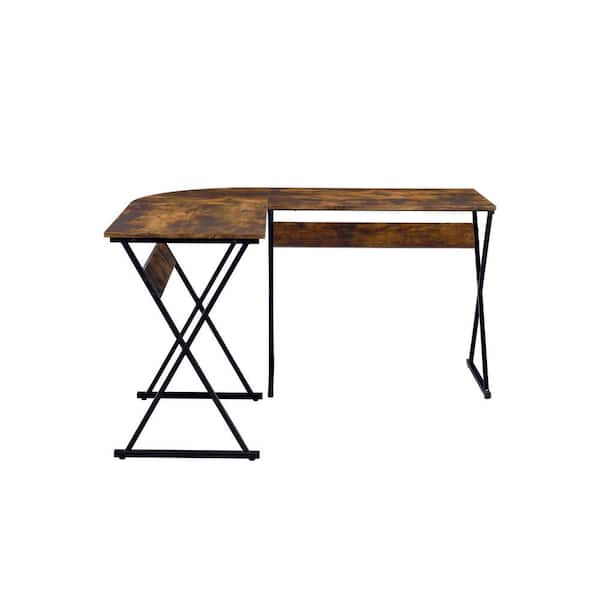 HomeRoots 50 in. L Shape Brown and Black Manufactured Wood Writing Desk