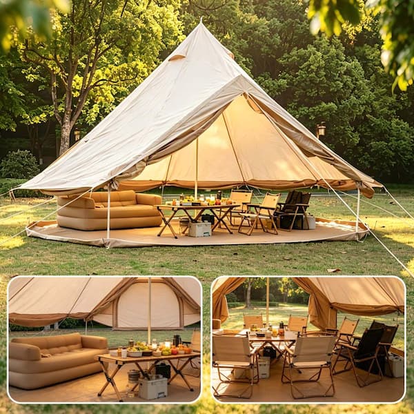 Sudzendf Beige Family Camping Tent with Stove Jack, for 4-8 People