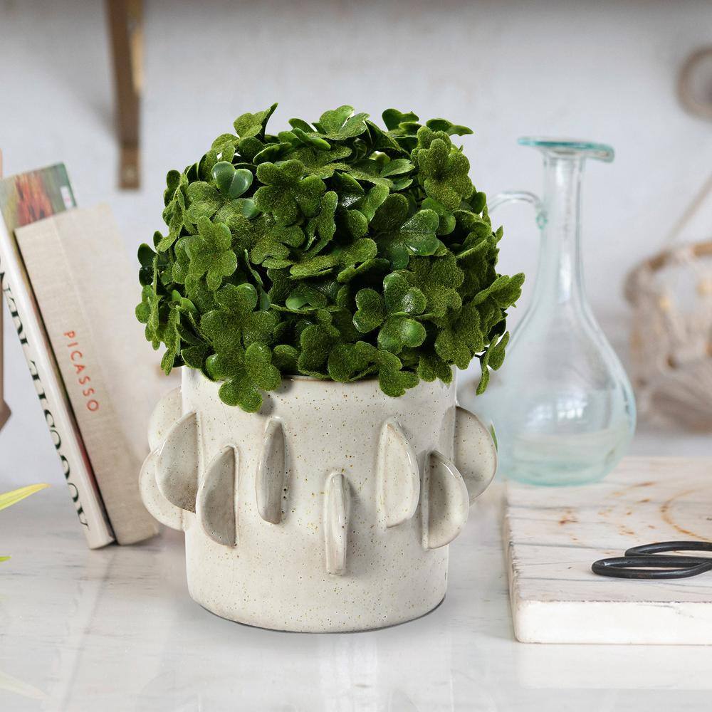 Handmade White Stoneware Planter with Reactive Glaze Finish