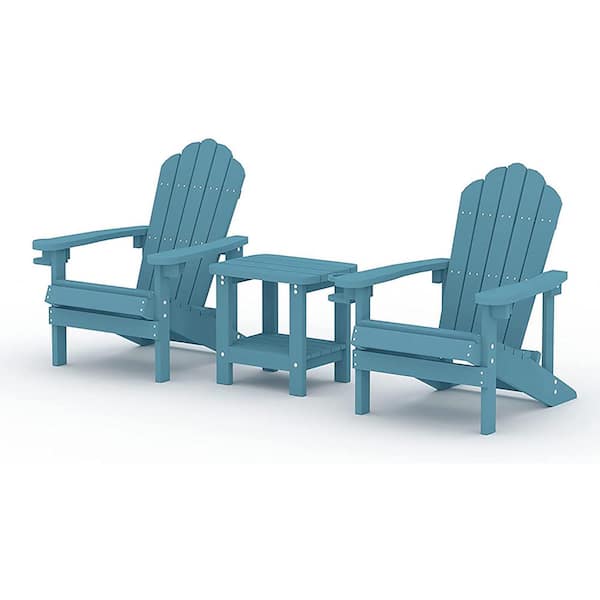 UPHA Turquoise Plastic Set with Side Table Plastic Adirondack Chair (3-Pack)