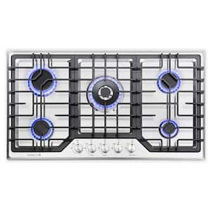 36 in. Recessed Gas Cooktop in Stainless Steel with 5-Burners Including Power Burners