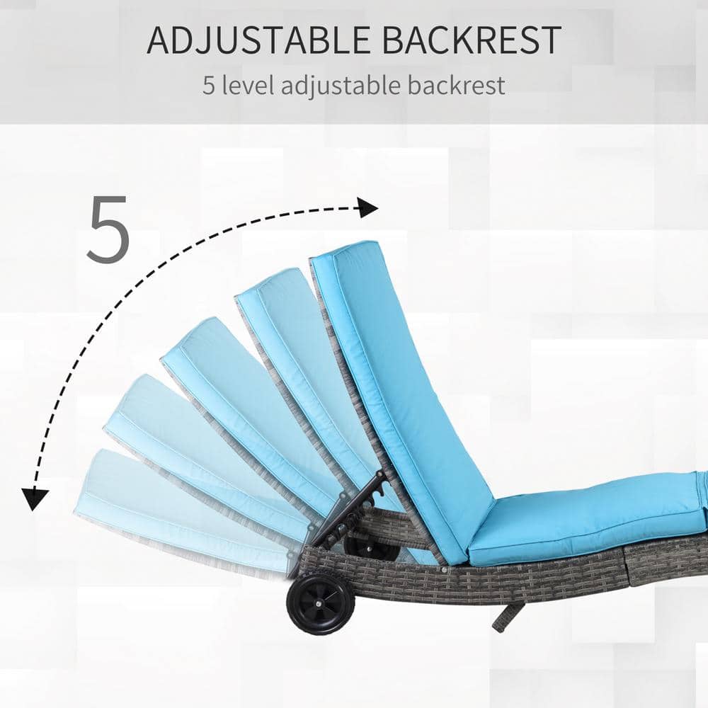 Sky Blue S-Curve Outdoor Chaise Lounge with Cushioned Comfort and Adjustable Backrest