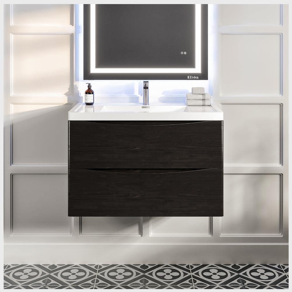 Eviva Smiley 48 in. W x 19 in. D x 33.5 in. H Freestanding Bath Vanity in Rosewood with White Porcelain Top