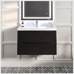 Smile 36 in. W x 20 in. D x 21 in. H Bathroom Vanity in Chesnut with White Acrylic Top with White Sink