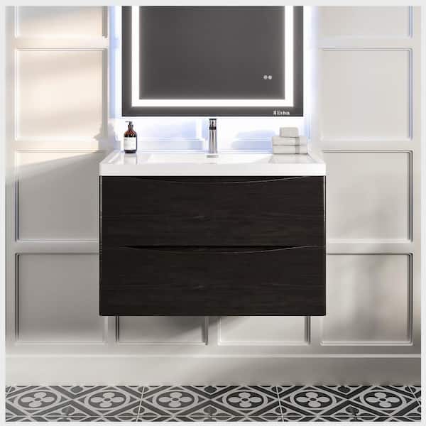 Eviva Smile 36 in. Single Sink Floating Chestnut Bath Vanity with White Acrylic Top (Assembled)