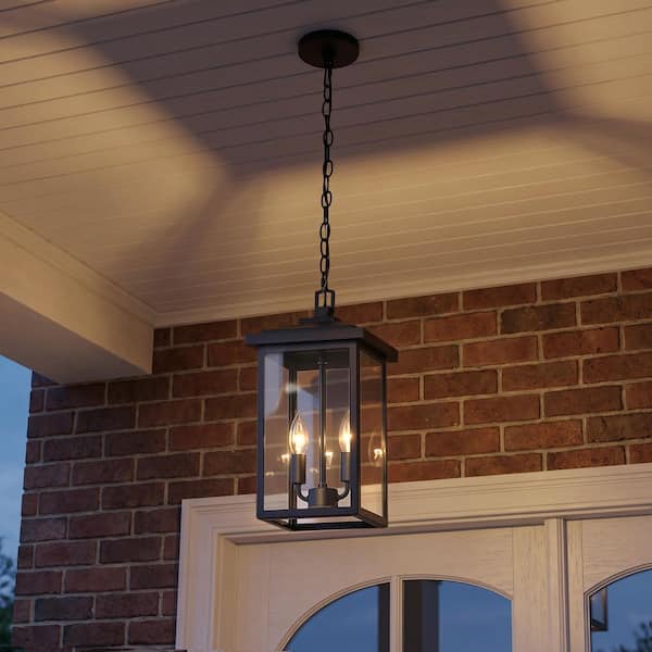 KAWOTI 16.25 in. 2-Light Sandy Black Outdoor Pendant Lights with